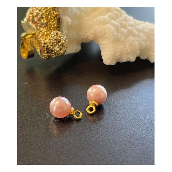 Pendentifs Rond 6 mm Nacre Rose métal finition Doré