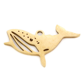 Pendentifs, Baleine 24mm, Acier Inoxydable, Doré à l'or fin 18K