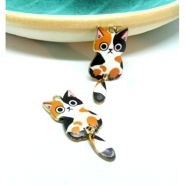 Pendentifs, breloques Chat Emaillé 39 mm, métal Doré
