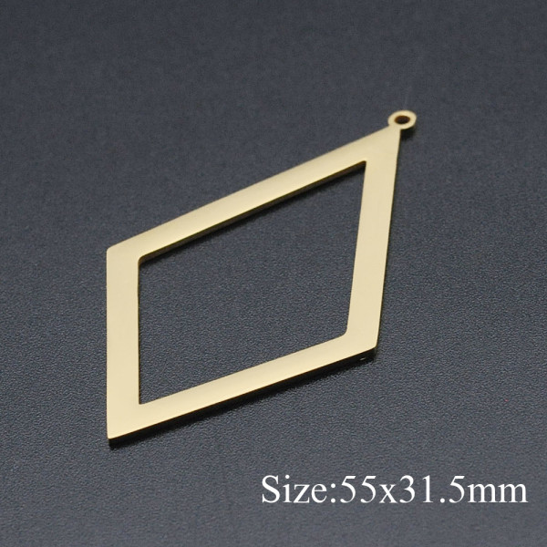 Pendentif Géométrique, forme Losange 55 par 31mm, Acier Inoxydable, finition Doré, Placage IONIQUE