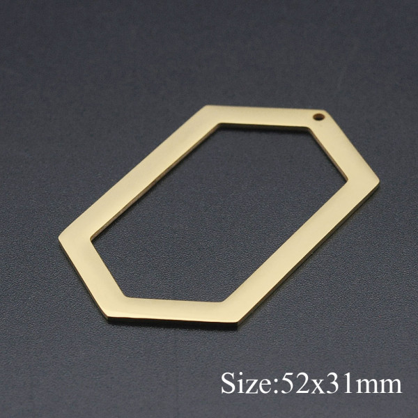 Pendentif Géométrique, 52 par 31mm, Acier Inoxydable, finition Doré, Placage IONIQUE