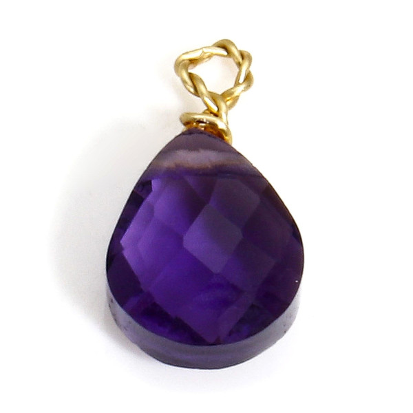 Pendentif, Goutte en verre facetté VIOLET 11mm,  Acier Inoxydable 304 finition Doré