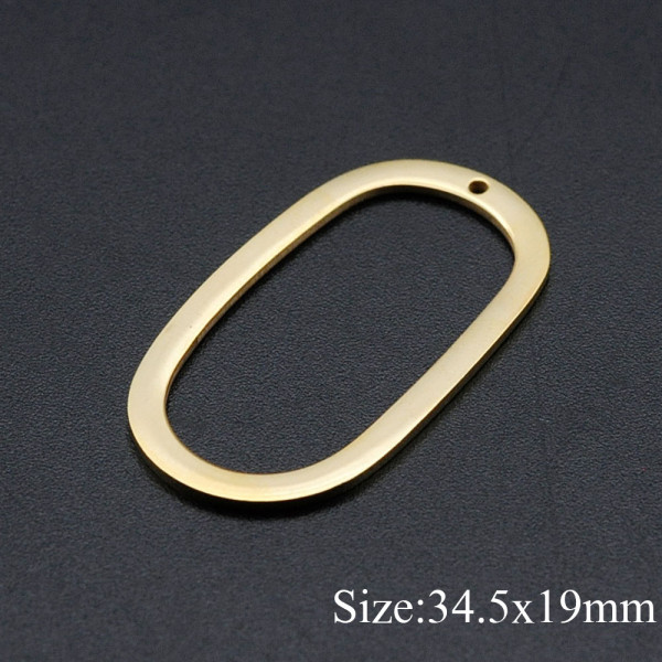 Pendentif Géométrique, Ovale 34 par 19mm, Acier Inoxydable, finition Doré, Placage IONIQUE