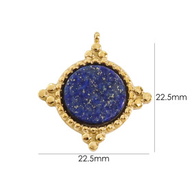 Pendentif Boho Chic, trou transversale , Lapis Lazuli 22mm, Acier Inoxydable 304 finition Doré, PVD