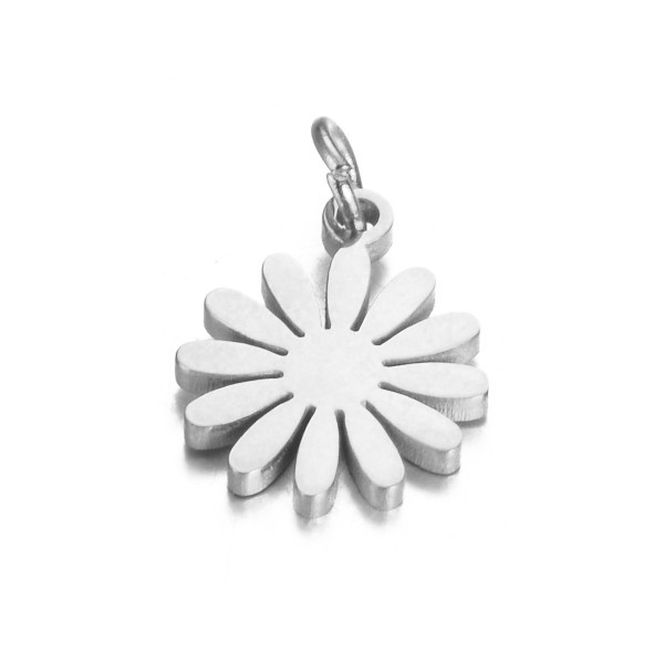 Pendentifs avec anneau ,  Fleur 12mm,  Acier Inoxydable 304 Argenté