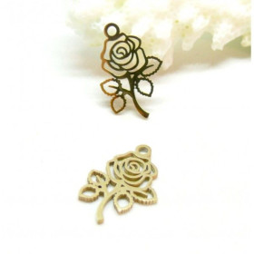 Pendentifs Rose sur tige 16mm, Acier Inoxydable 316 finition Doré