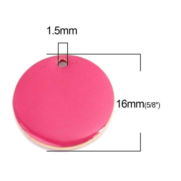Sequins résine style émaillés rond Rose Grenade16 mm sur une base en métal dore