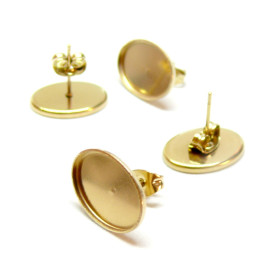 Supports de Boucles d' oreille Puce, forme ovale 10 par 14mm, Acier Inoxydable 304 finition Doré, placage IONIQUE