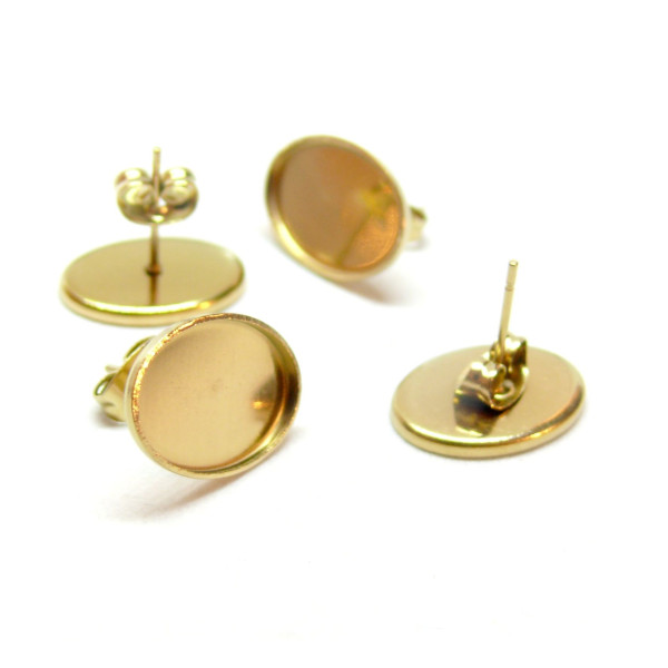 Supports de Boucles d' oreille Puce, forme ovale 10 par 14mm, Acier Inoxydable 304 finition Doré, placage IONIQUE