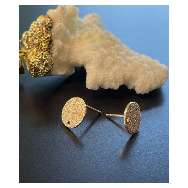 Boucles d' oreille, Puce avec trou 10mm Stardust, Laiton Doré à l'or fin 18K