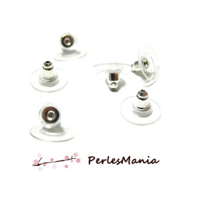 Embouts, poussoir, bouchon stoppeur et PLASTIQUE,  pour puce d'oreille, Laiton Argent VIF