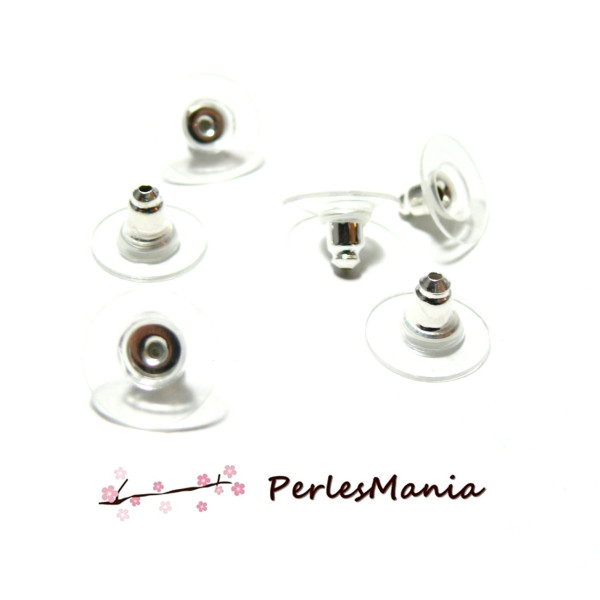 Embouts, poussoir, bouchon stoppeur et PLASTIQUE,  pour puce d'oreille, Laiton Argent VIF