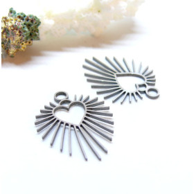 Pendentifs Coeur Art deco 26mm,  Acier Inoxydable 304 Argenté