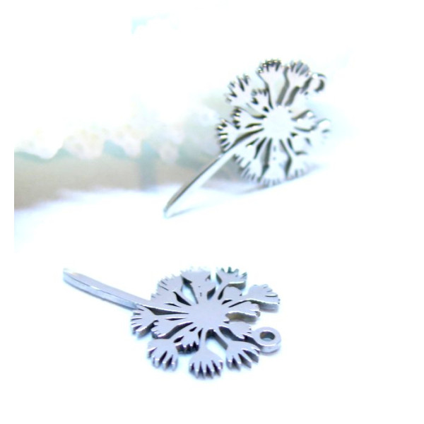 Pendentifs Fleur de Pissenlit 13 par 21mm, Acier Inoxydable 304 finition Argenté