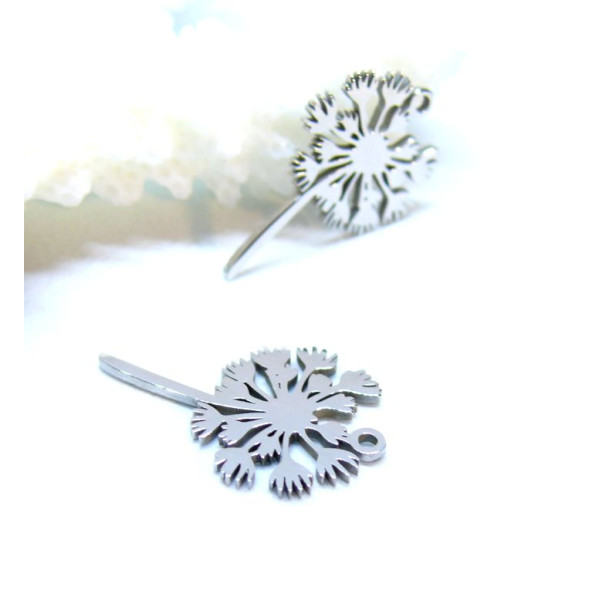 Pendentifs Fleur de Pissenlit 13 par 21mm, Acier Inoxydable 304 finition Argenté