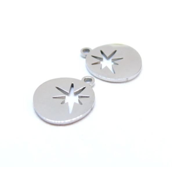 Pendentifs Forme Géométrique avec Etoile 13mm,  Acier Inoxydable 304 Argenté