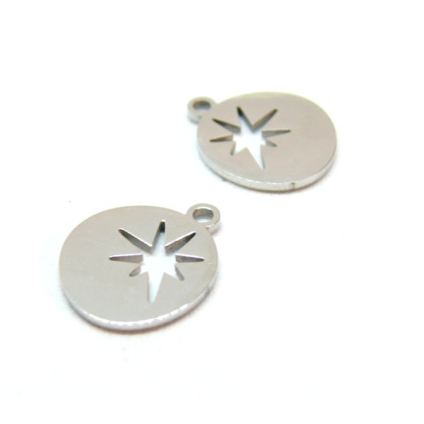 Pendentifs Forme Géométrique avec Etoile 13mm,  Acier Inoxydable 304 Argenté