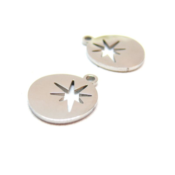 Pendentifs Forme Géométrique avec Etoile 13mm,  Acier Inoxydable 304 Argenté