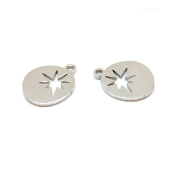 Pendentifs Forme Géométrique avec Etoile 13mm,  Acier Inoxydable 304 Argenté