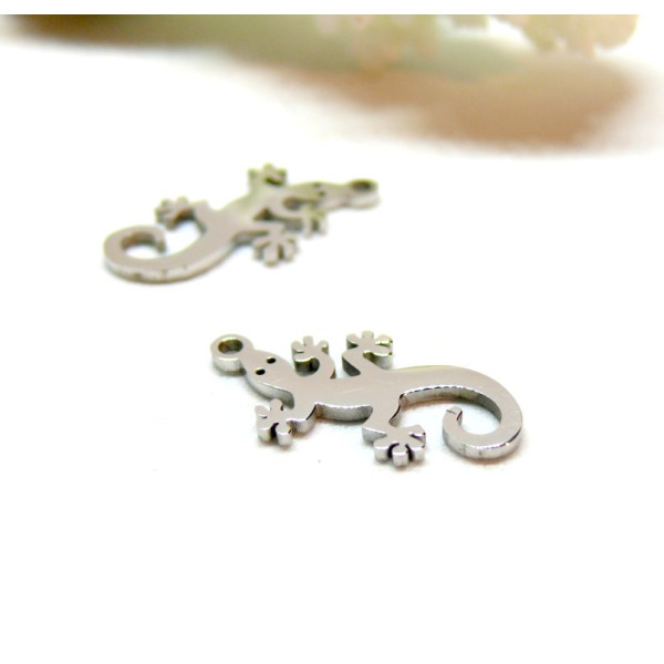 Pendentifs, Lézard Gecko 9 par 17mm,  Acier Inoxydable 304 Argenté