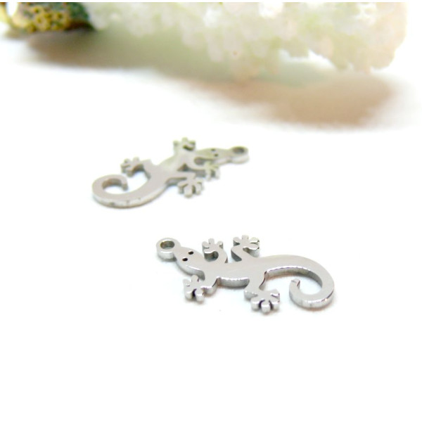 Pendentifs, Lézard Gecko 9 par 17mm,  Acier Inoxydable 304 Argenté