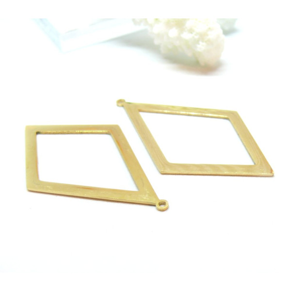 Pendentif Géométrique, forme Losange 55 par 31mm, Acier Inoxydable, finition Doré, Placage IONIQUE