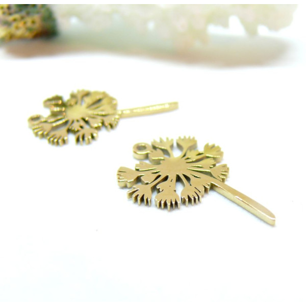 Pendentifs Fleur de Pissenlit 13 par 21mm, Acier Inoxydable 304 finition Doré, PVD