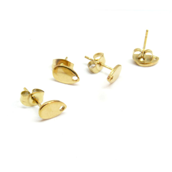 HR06338G – Lot de 4 Boucles d'oreille Clou Mini Goutte 8x5mm – Acier Inoxydable Doré avec Embouts