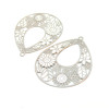 Estampes, pendentifs filigrane, Goutte ciselée avec fleurs 38mm, Acier Inoxydable 304, finition Argent