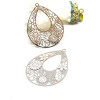 Estampes, pendentifs filigrane, Goutte ciselée avec fleurs 38mm, Acier Inoxydable 304, finition Argent