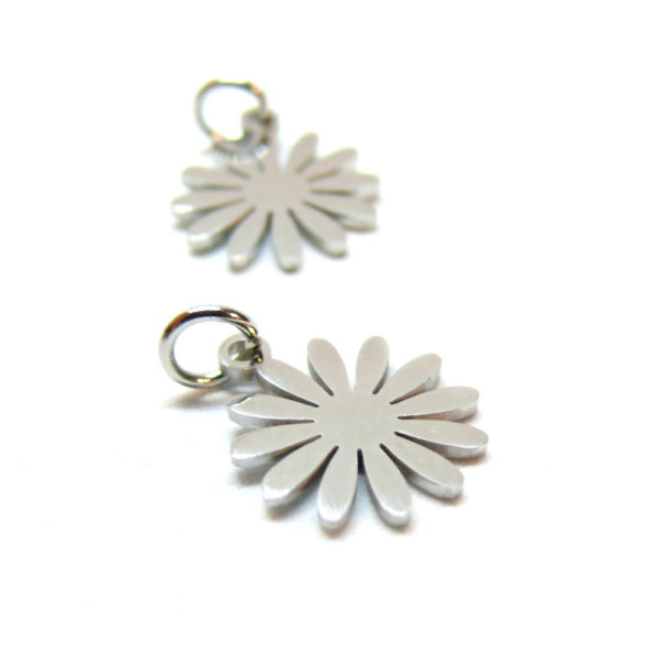 Pendentifs avec anneau ,  Fleur 12mm,  Acier Inoxydable 304 Argenté