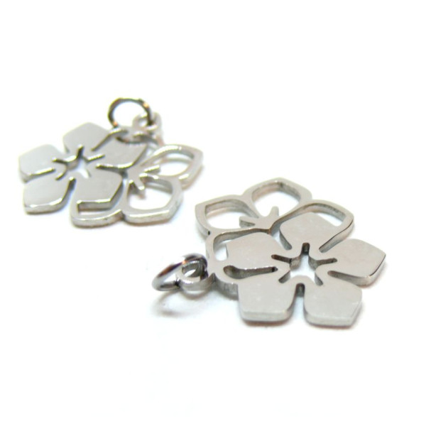 Pendentifs Double Fleur 19mm – Acier Inoxydable 304 Argenté