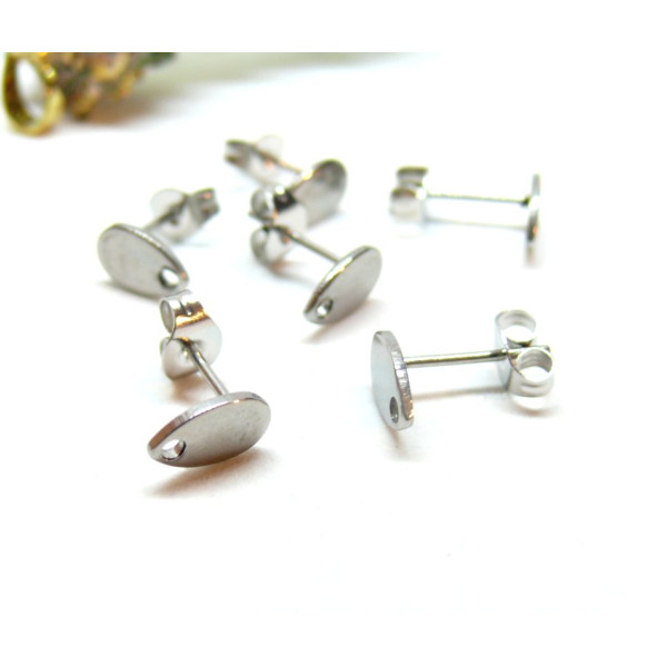 HR06338 – Lot de 6 Boucles d’oreille Clou Mini Goutte 8x5mm avec Trou – Acier Inoxydable Argent Platine