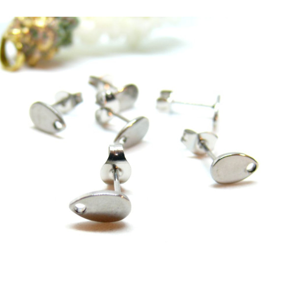 HR06338 – Lot de 6 Boucles d’oreille Clou Mini Goutte 8x5mm avec Trou – Acier Inoxydable Argent Platine