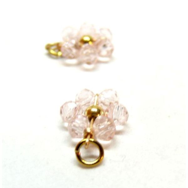 Pendentifs forme Fleur avec perles en verre Rose Pale,  Acier Inoxydable 304 finition Doré