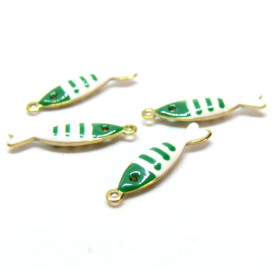 Pendentifs Poissons 18 par 5mm, Résine style émaillé, Acier Inoxydable 304 finition Doré, PVD