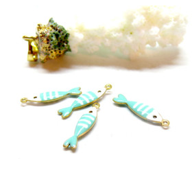 Pendentifs Poissons 18 par 5mm, Résine style émaillé, Acier Inoxydable 304 finition Doré, PVD