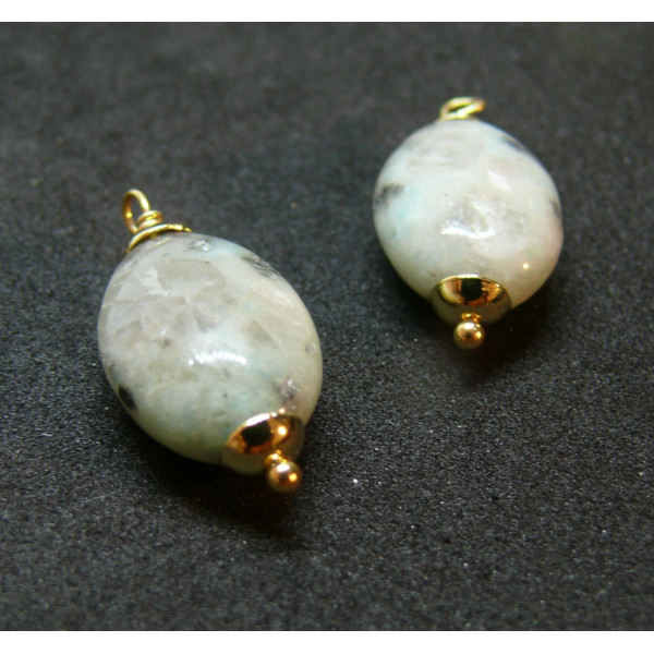 Pendentif, Perle Ovale 20 par 13mm Jaspe Kiwi, Acier Inoxydable doré à l'or fin 18K