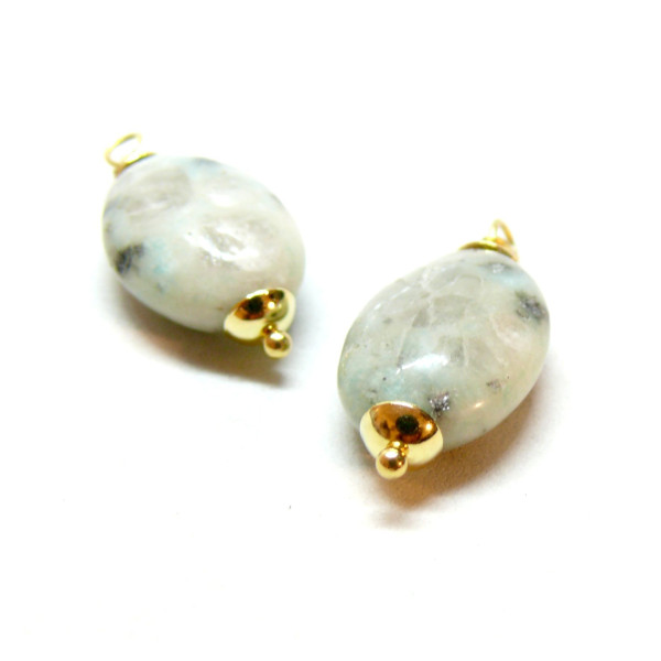 Pendentif, Perle Ovale 20 par 13mm Jaspe Kiwi, Acier Inoxydable doré à l'or fin 18K