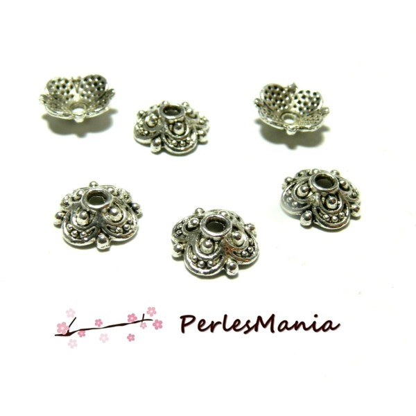Coupelles caps embouts  10mm, métal laiton Argent Antique