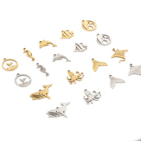 Pendentifs Pieuvre 17mm, Acier Inoxydable finition doré à l'or fin 18K