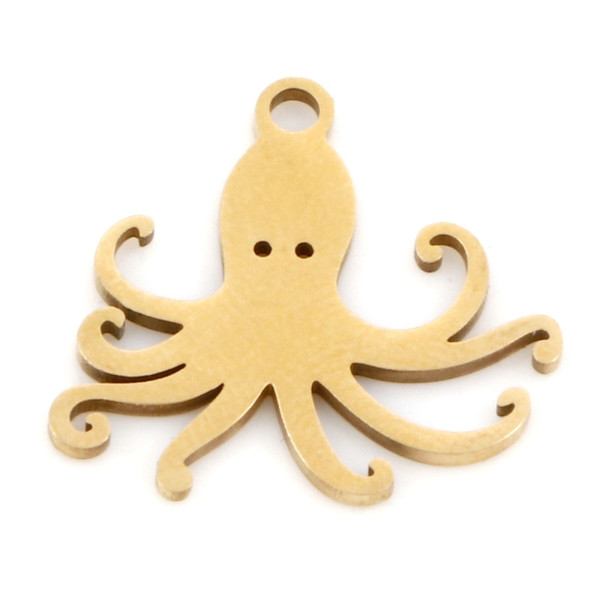 Pendentifs Pieuvre 17mm, Acier Inoxydable finition doré à l'or fin 18K