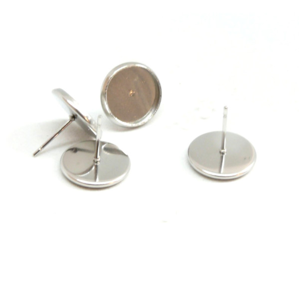 Supports de Boucle d'oreille 12mm puce ACIER INOXYDABLE 304 et poussoirs en plastique