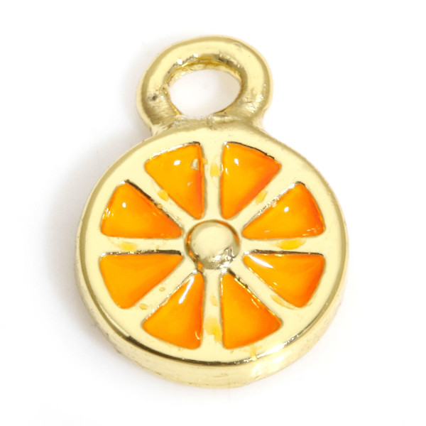 Pendentifs Tranche d 'orange 5mm, résine émaillée, laiton finition Doré  à l'or fin 18K