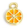 Pendentifs Tranche d 'orange 5mm, résine émaillée, laiton finition Doré  à l'or fin 18K