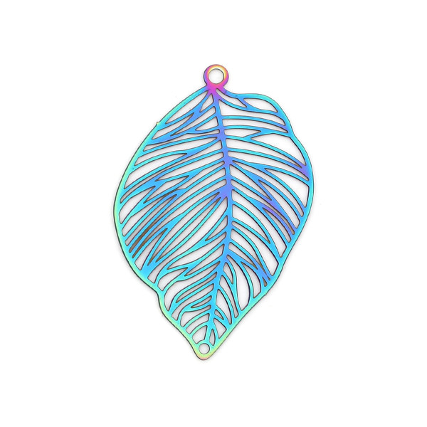 Estampes, pendentifs Feuille 37 mm, métal coloris Moiré