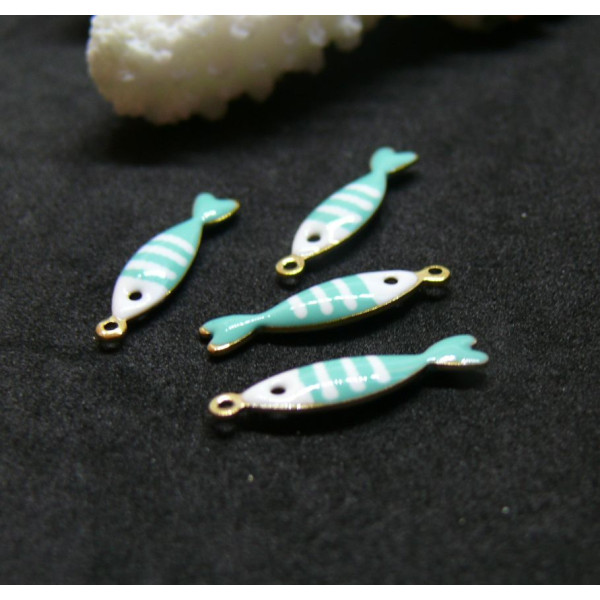 Pendentifs Poissons 18 par 5mm, Résine style émaillé, Acier Inoxydable 304 finition Doré, PVD