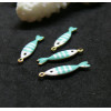 Pendentifs Poissons 18 par 5mm, Résine style émaillé, Acier Inoxydable 304 finition Doré, PVD