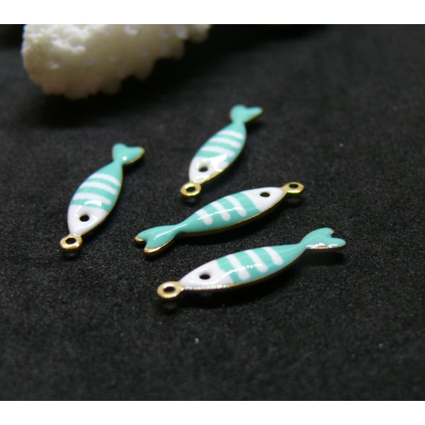 Pendentifs Poissons 18 par 5mm, Résine style émaillé, Acier Inoxydable 304 finition Doré, PVD