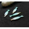 Pendentifs Poissons 18 par 5mm, Résine style émaillé, Acier Inoxydable 304 finition Doré, PVD